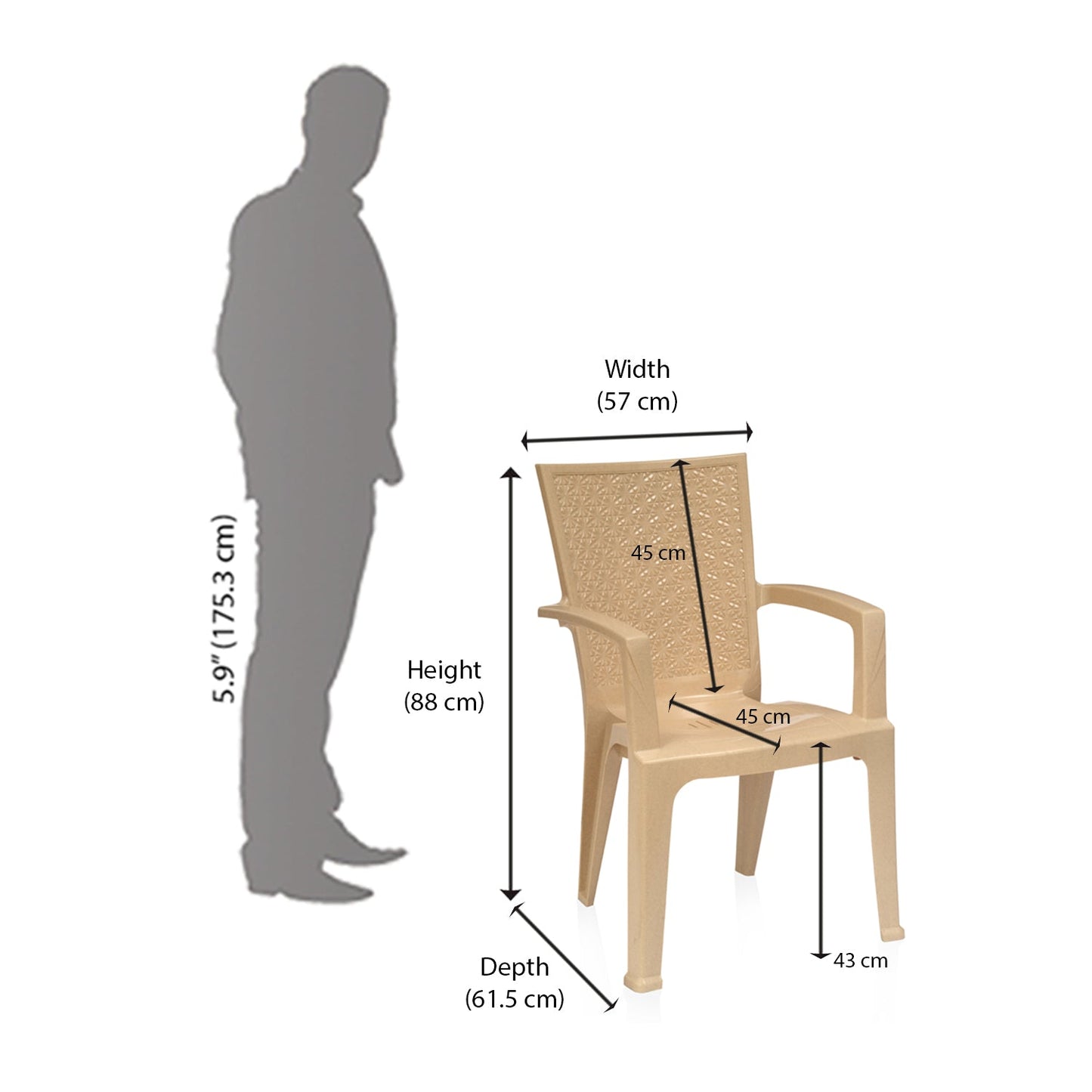 Nilkamal CHR2225 Plastic Arm Chair (Marble Beige)