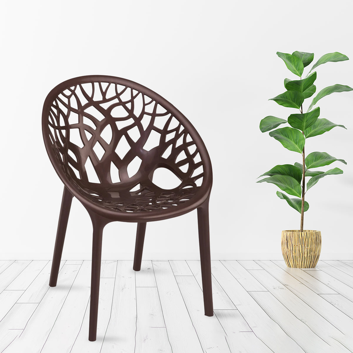 Nilkamal Crystal Polypropylene Armless Chair (Weather Brown)