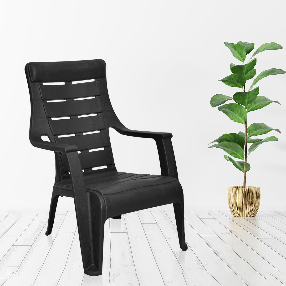 Nilkamal Sunday Plastic Arm Chair (Iron Black)