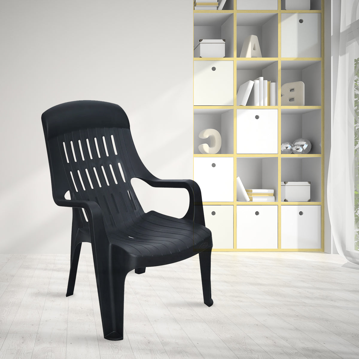 Nilkamal Weekender Plastic Arm Chair (Iron Black)