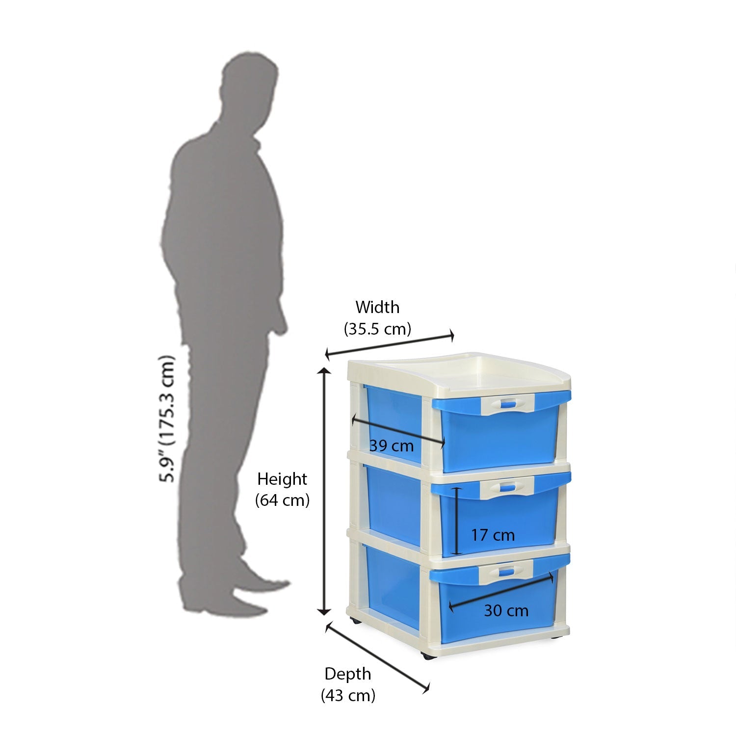 Nilkamal CHTR23 Three Layers Chest of Drawer (Blue and Cream)