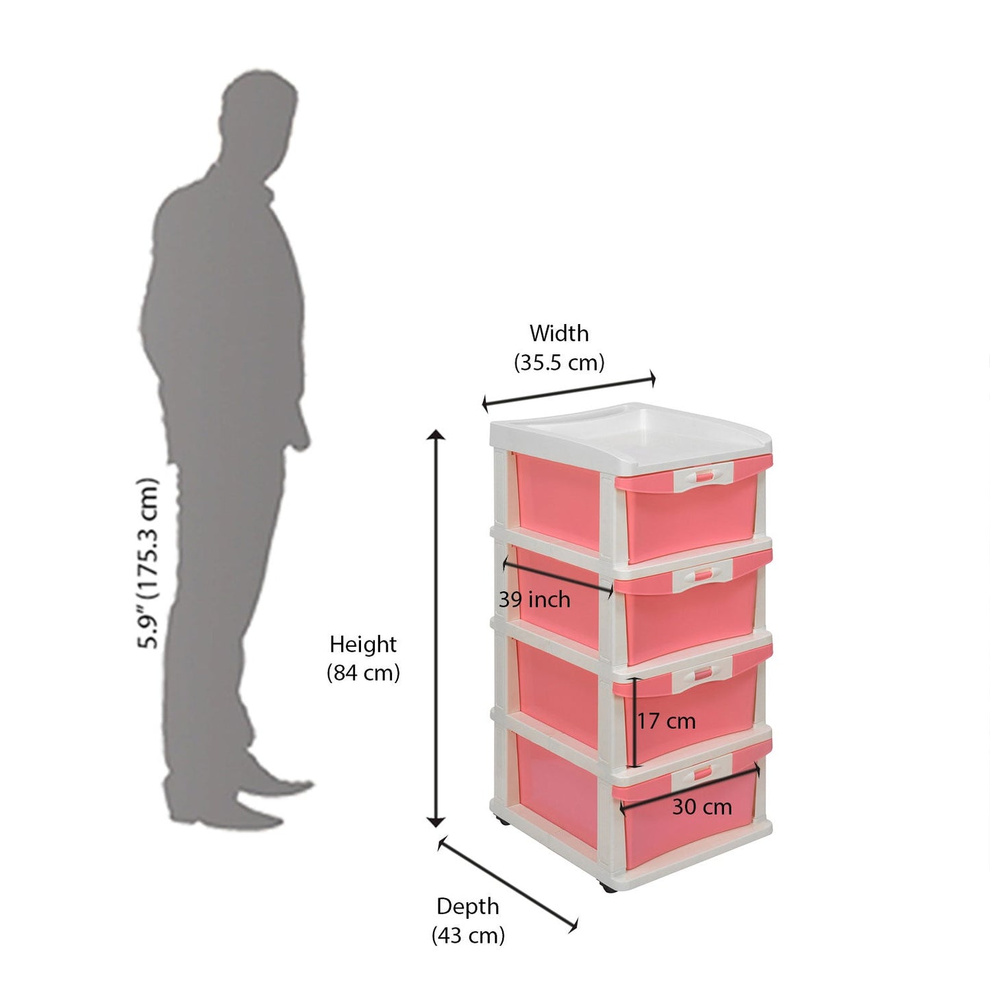 Nilkamal CHTR24 Four Layers Chest of Drawer (Pink and Cream)