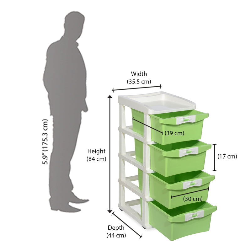 Nilkamal CHTR24 Four Layers Chest of Drawer (Cream and Pastel Green)