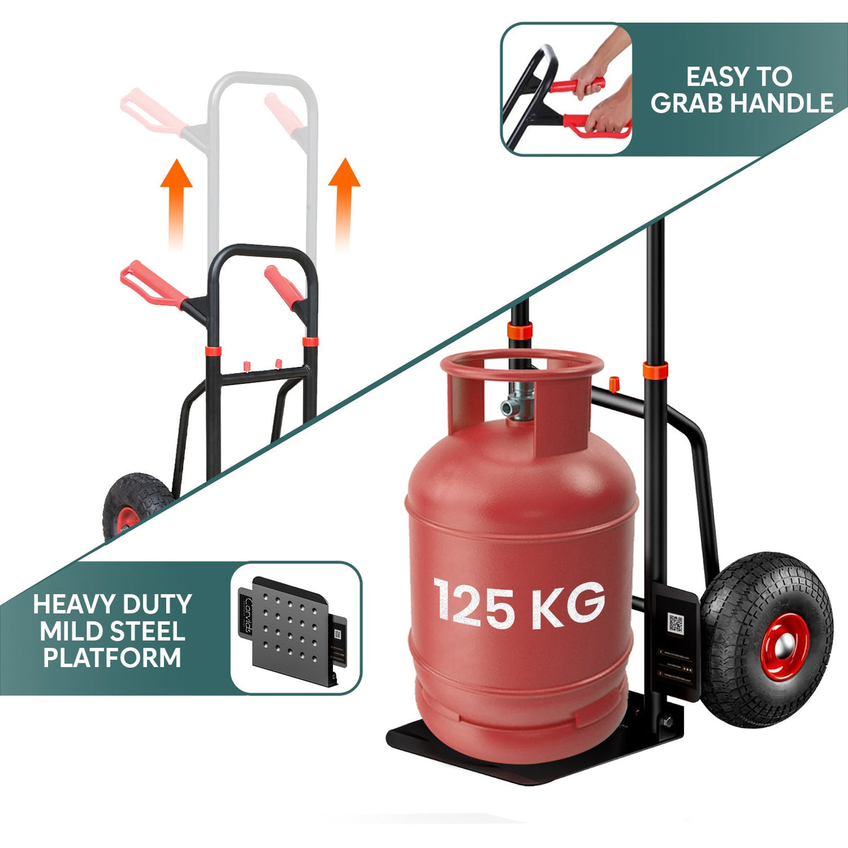 Corvids Heavy Duty 125 kg Mild Steel Foldable Hand Truck | Portable Push & Pull Dolly with Pneumatic Wheels & Extendable Handle-2