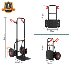Corvids Heavy Duty 125 kg Mild Steel Foldable Hand Truck | Portable Push & Pull Dolly with Pneumatic Wheels & Extendable Handle-3