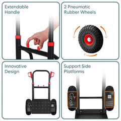 Corvids Heavy Duty 125 kg Mild Steel Foldable Hand Truck | Portable Push & Pull Dolly with Pneumatic Wheels & Extendable Handle-4