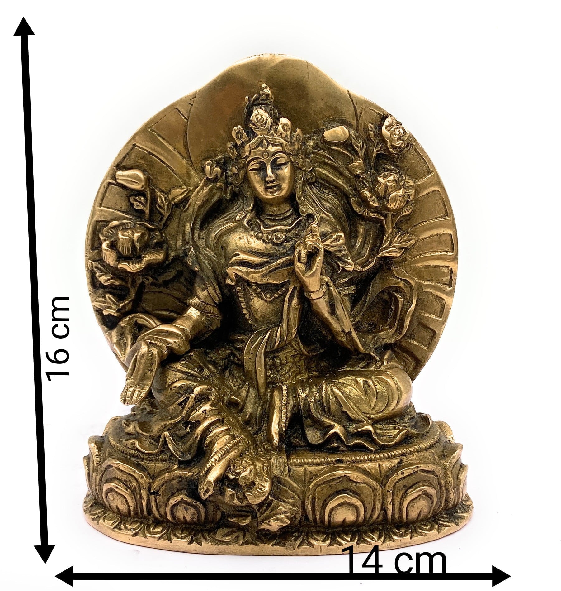 Brass Tibetan Tara Maa Idol | Green & White Tara Murti, Tibetan Goddess Tara Statue for Pooja, Home Decor, Meditation & Spiritual Gifts,Gold, 6.5 Inch, 1 Piece