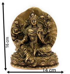 Brass Tibetan Tara Maa Idol | Green & White Tara Murti, Tibetan Goddess Tara Statue for Pooja, Home Decor, Meditation & Spiritual Gifts,Gold, 6.5 Inch, 1 Piece