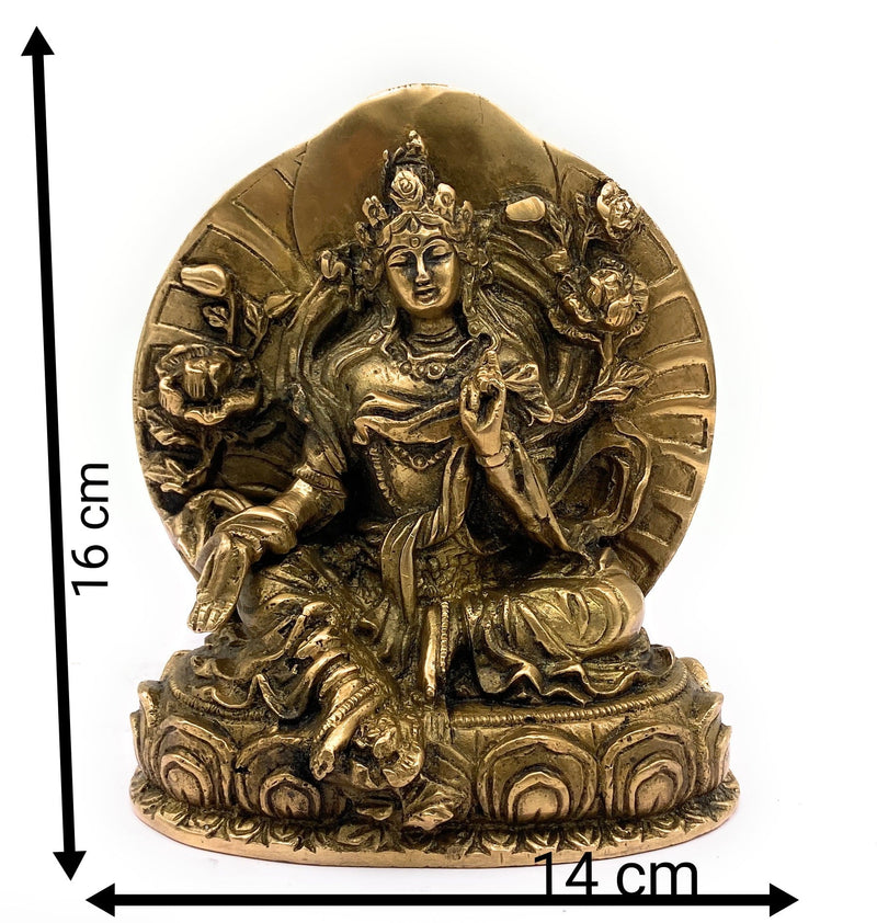 Brass Tibetan Tara Maa Idol | Green & White Tara Murti, Tibetan Goddess Tara Statue for Pooja, Home Decor, Meditation & Spiritual Gifts,Gold, 6.5 Inch, 1 Piece