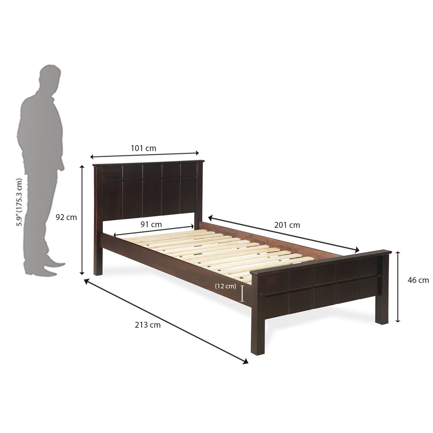 Nilkamal Cipher Solid Wood Single Bed (Espresso)