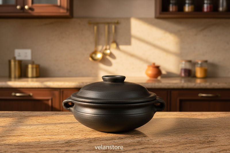 Blackened Clay Uruli With Lid (HOUSE DECOR/COOKING - MEDIUM)