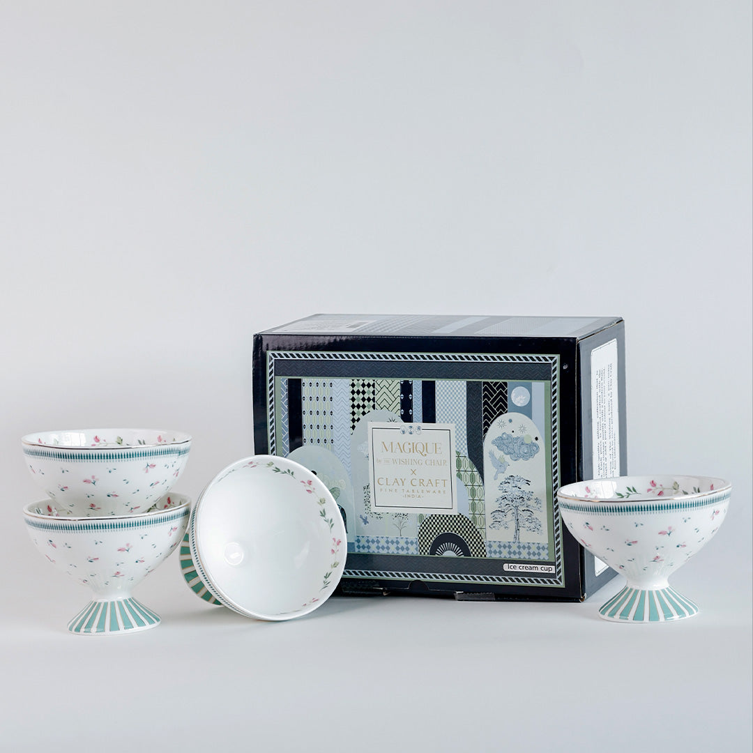 Magique by The Wishing Chair x Clay Craft, Portrait of a Rose Ice Cream Bowls Set of 4, 160 ml (T01)