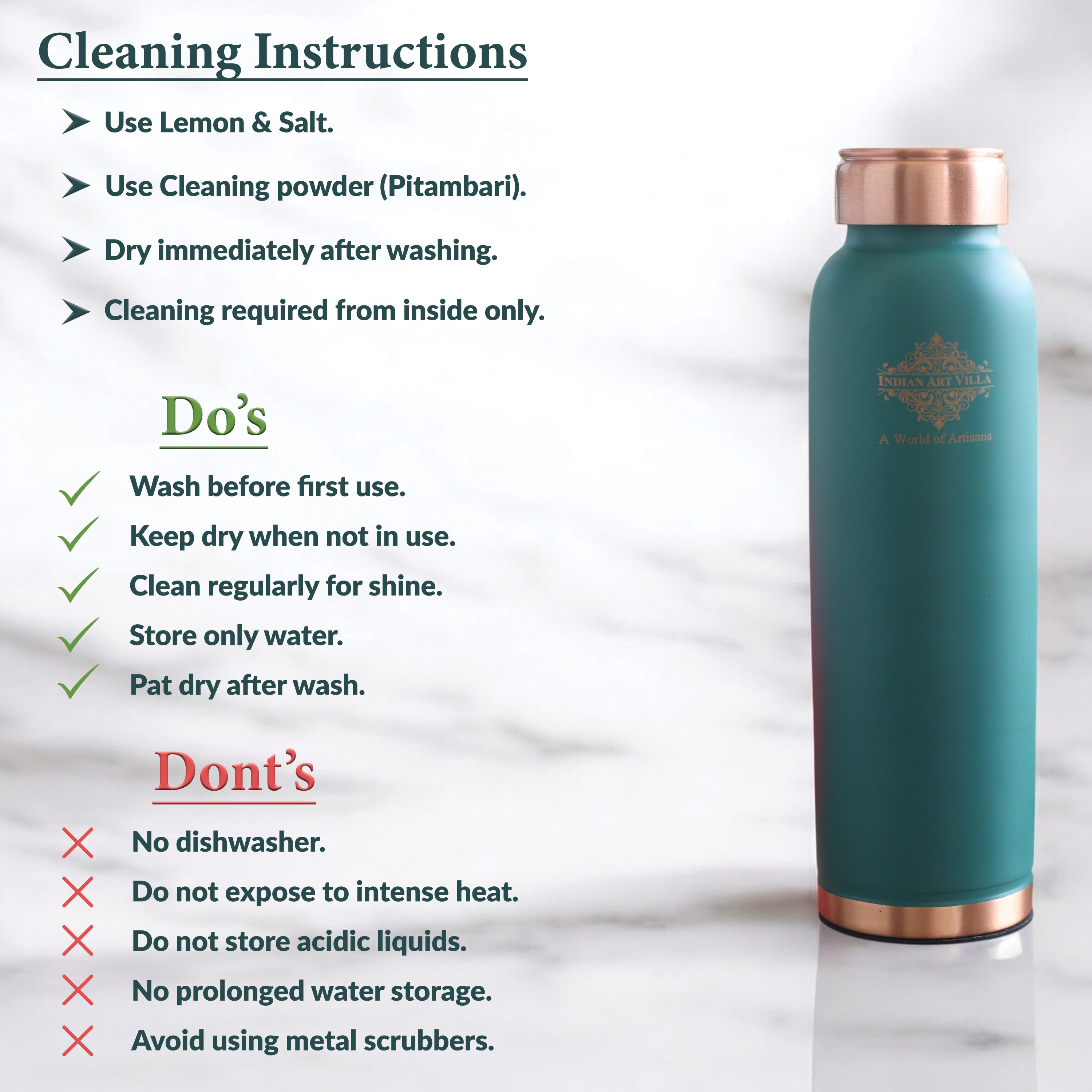 Pure Copper Water Bottle with Soft Matte Finish Color – 900 ML