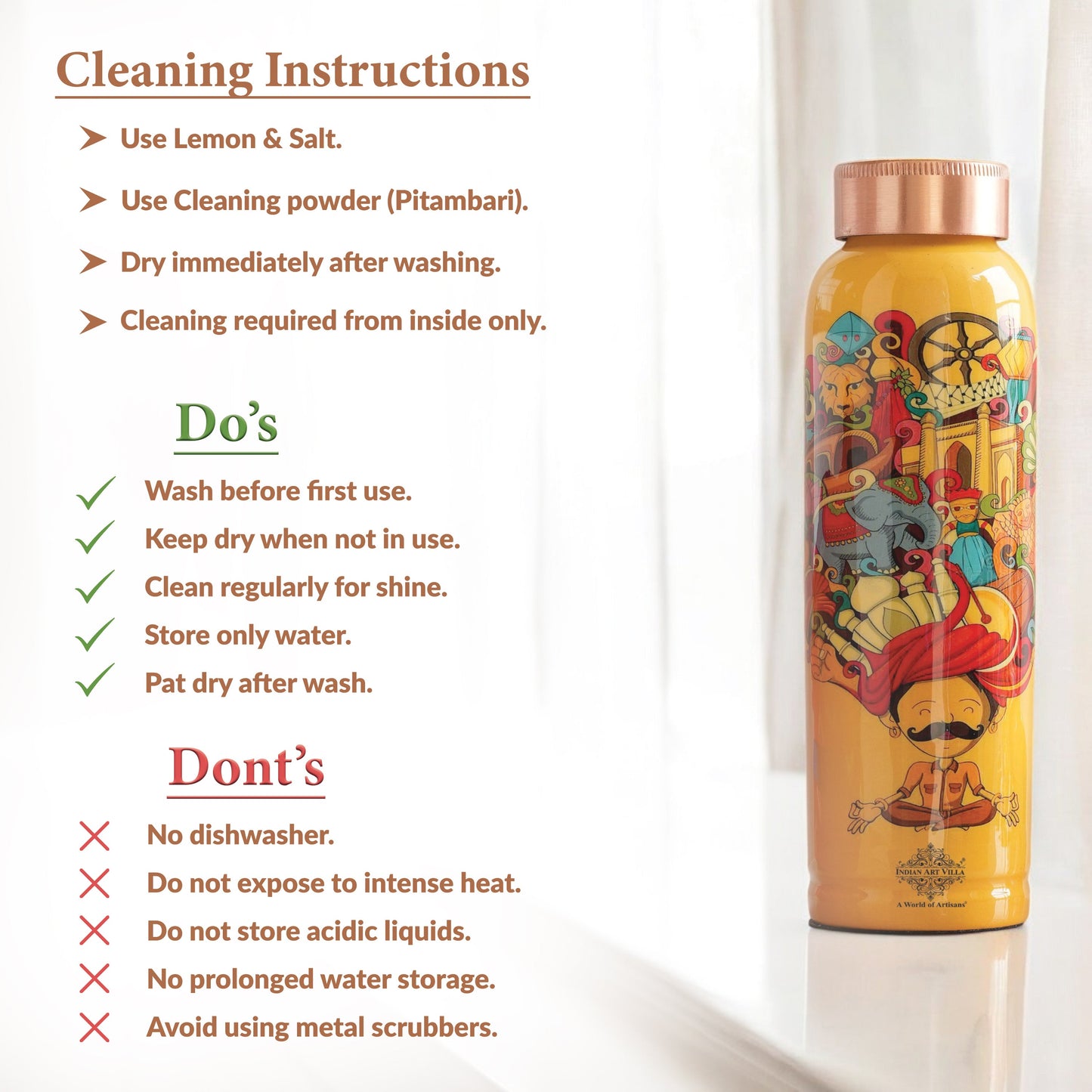 Tamba Bottle with Rajasthani Meena 'Padharo Mhare Desh' Design – 900 ML