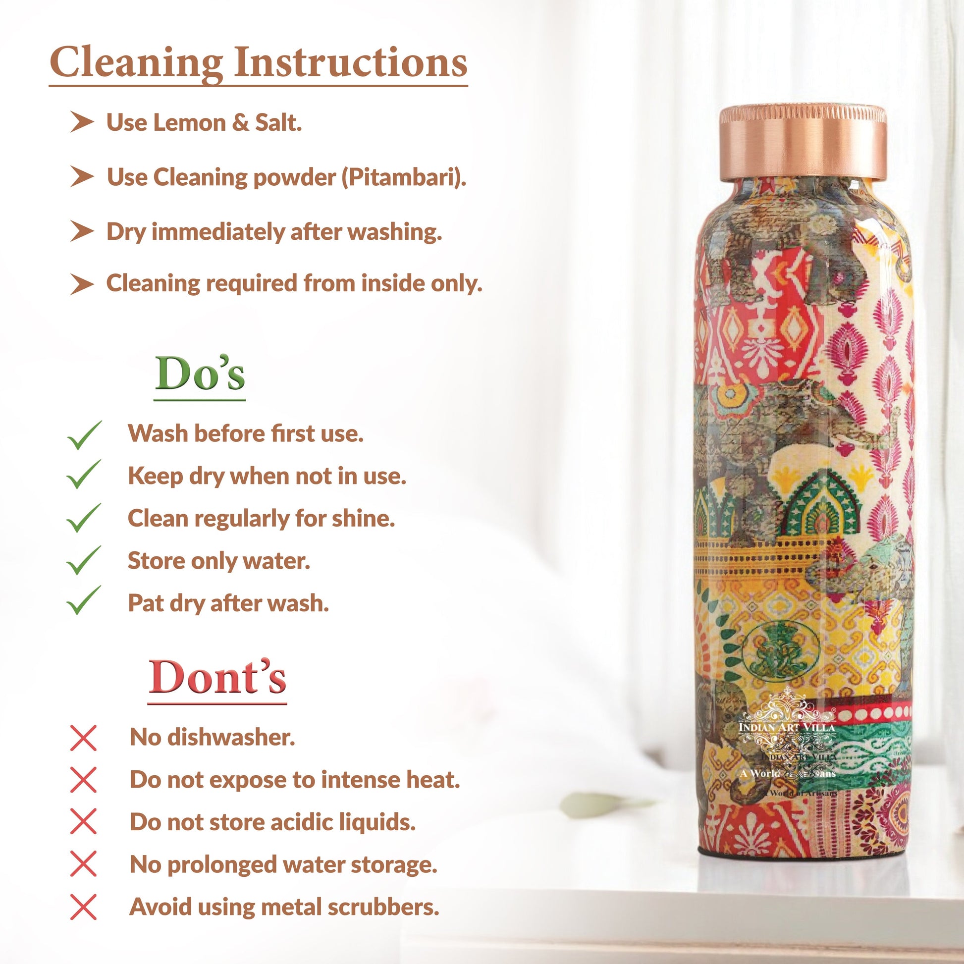 Tamba Bottle with Rajasthani Meena 'Padharo Mhare Desh' Design – 900 ML