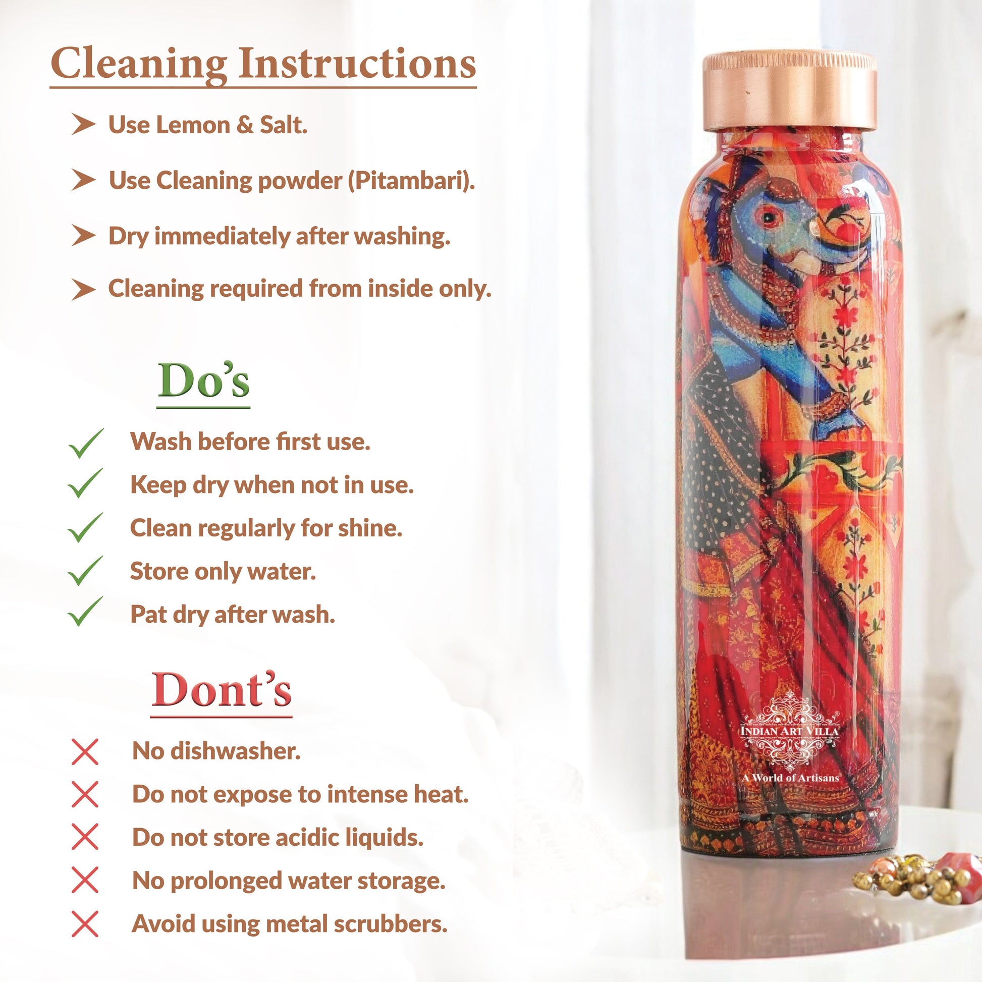 Tamba Bottle with Rajasthani Meena 'Padharo Mhare Desh' Design – 900 ML