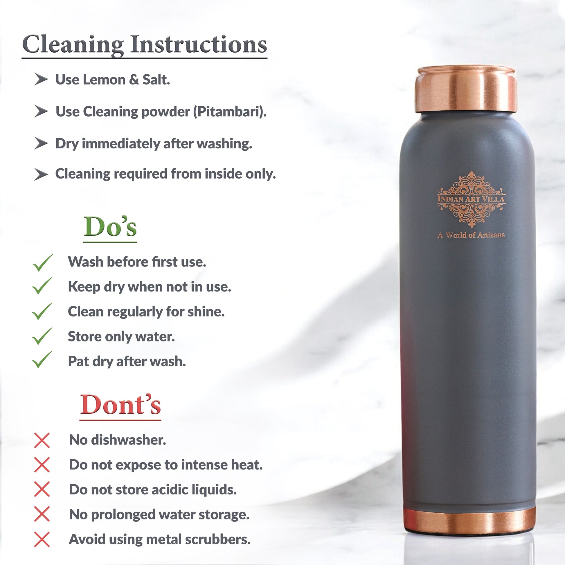Pure Copper Water Bottle with Soft Matte Finish Color – 900 ML