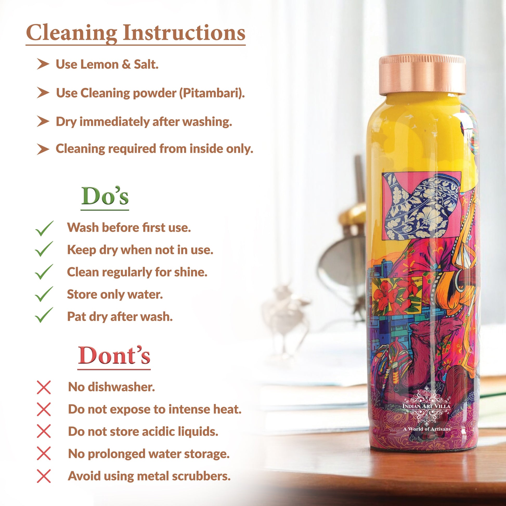 Tamba Bottle with Rajasthani Meena 'Padharo Mhare Desh' Design – 900 ML