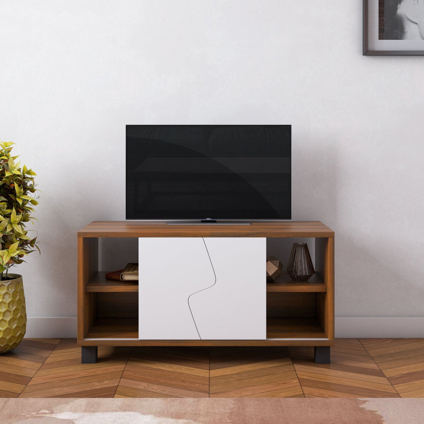Nilkamal Clive TV Unit (Walnut and White)