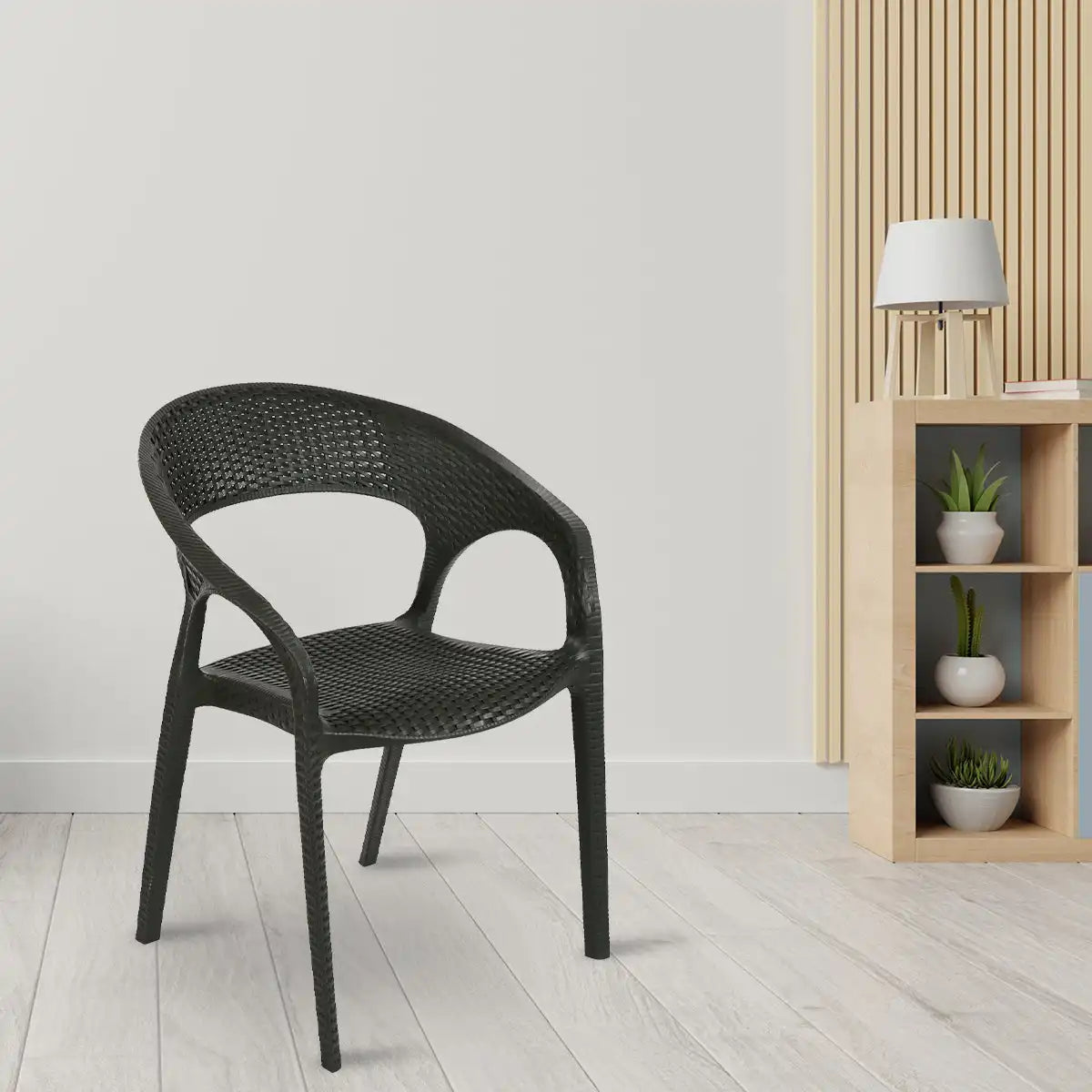 Nilkamal Club Plastic Arm Chair (Charcoal Grey)