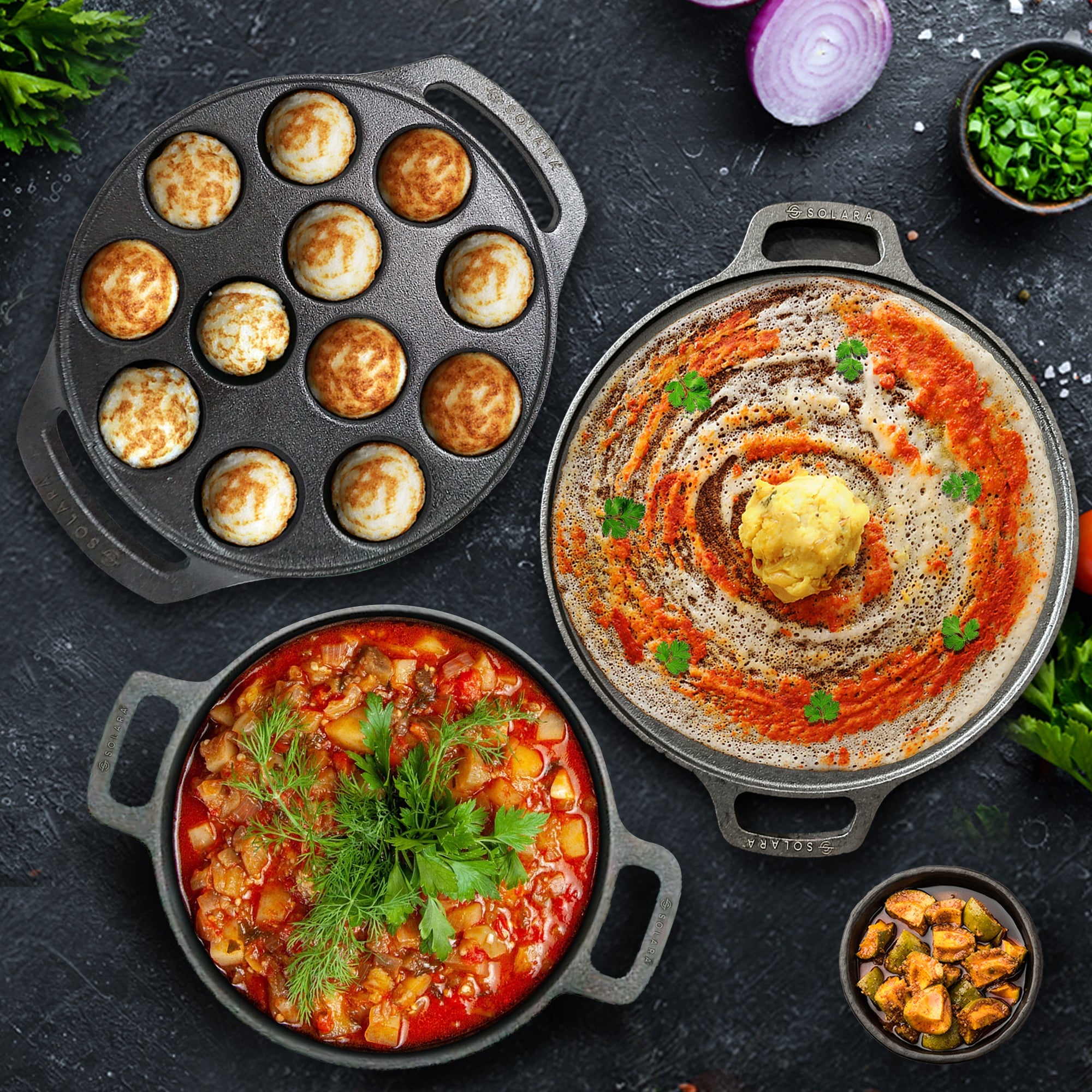 BlackForge Cast Iron Combo - Kadai 10' inch + Paniyaram 12 cavities + Dosa Tawa 12' inch