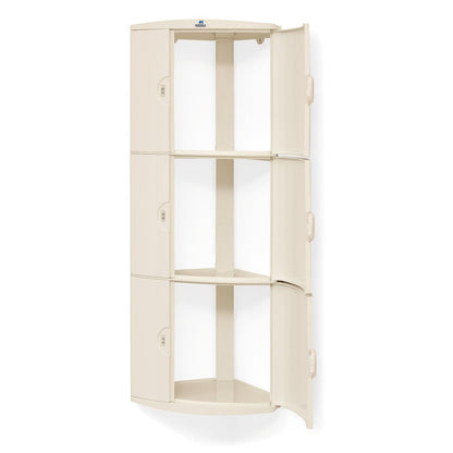 Nilkamal 3 Door Plastic Storage Corner Cabinet (Ivory)