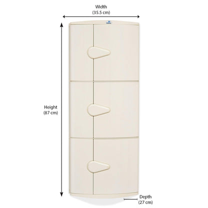 Nilkamal 3 Door Plastic Storage Corner Cabinet (Ivory)