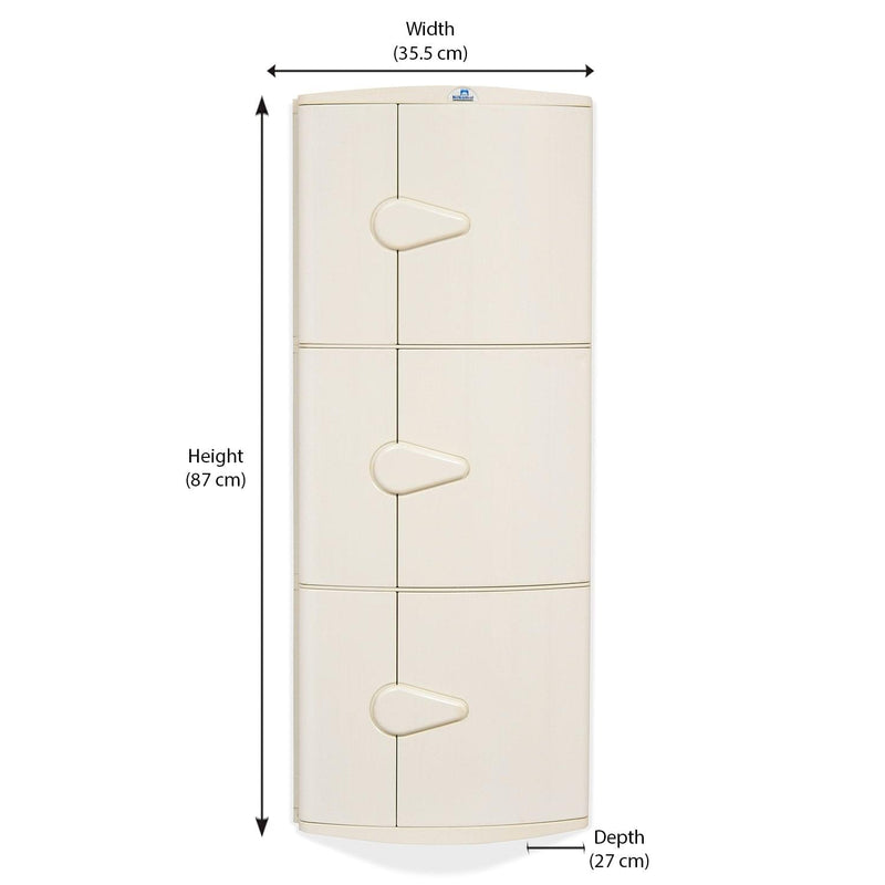 Nilkamal 3 Door Plastic Storage Corner Cabinet (Ivory)