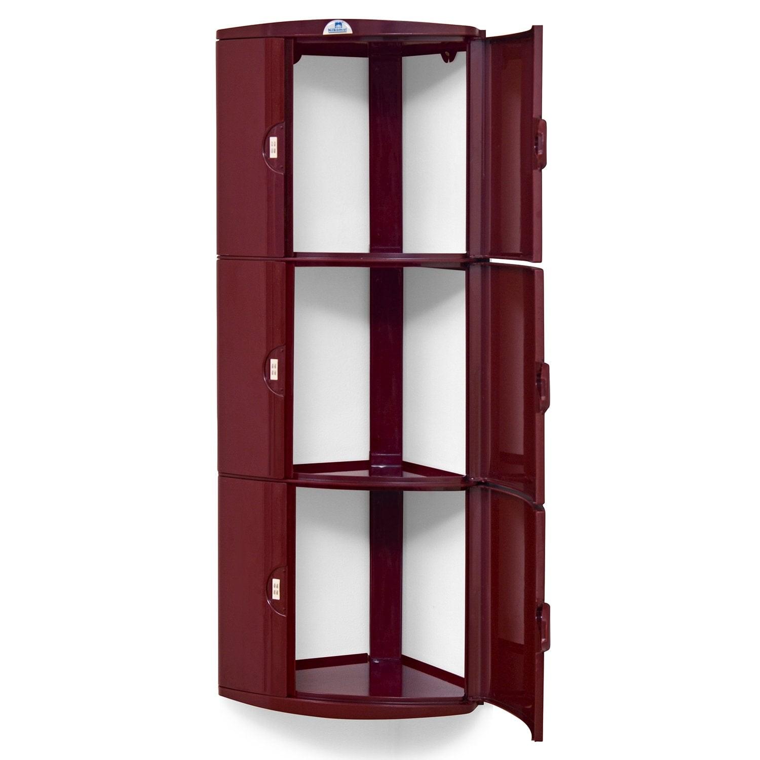 Nilkamal 3 Door Plastic Storage Corner Cabinet (Maroon)
