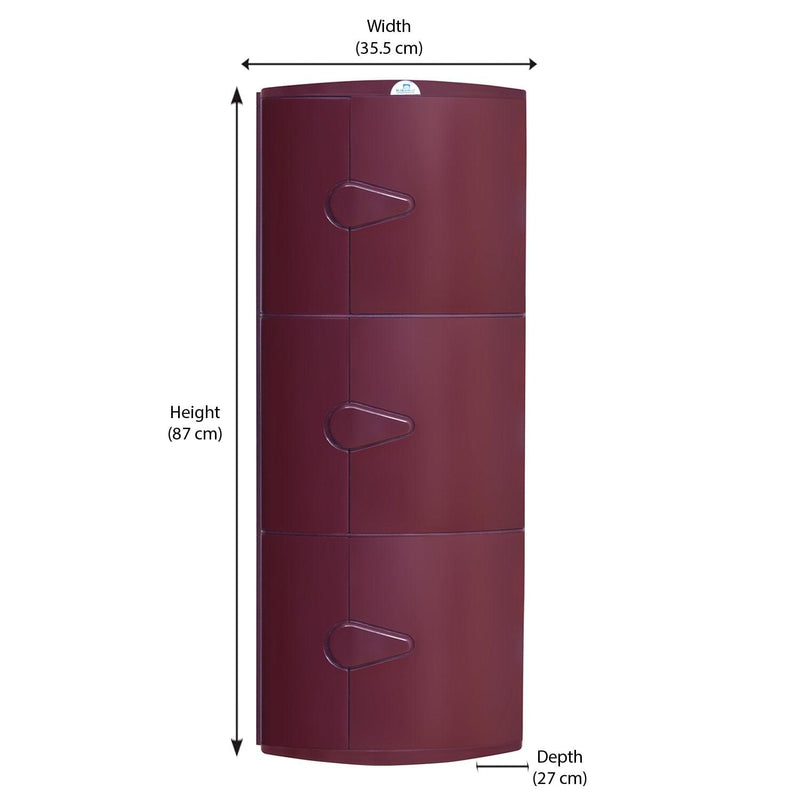 Nilkamal 3 Door Plastic Storage Corner Cabinet (Maroon)