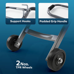 Corvids Heavy Duty Gas Cylinder Trolley with 2 Wheels & Hooks | 2-Year Warranty | Carbon Steel Frame, 4-Inch TPR Wheels, Padded Handle, LPG Cylinder Mover for Home & Kitchen, 70 KG Capacity (Grey)-3
