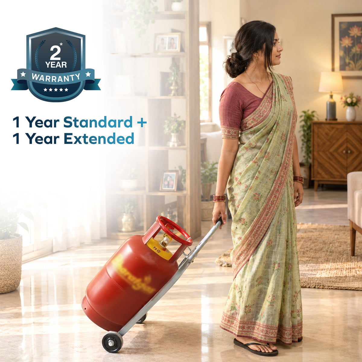 Corvids Heavy Duty Gas Cylinder Trolley with 2 Wheels & Hooks | 2-Year Warranty | Carbon Steel Frame, 4-Inch TPR Wheels, Padded Handle, LPG Cylinder Mover for Home & Kitchen, 70 KG Capacity (Grey)-5