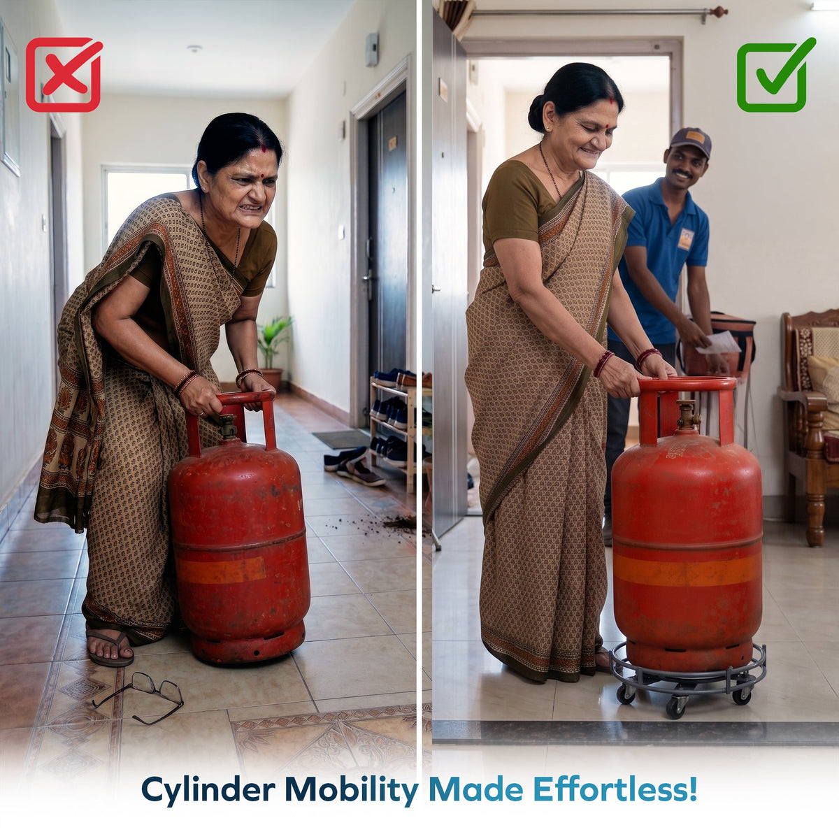 Corvids Heavy Duty Carbon Steel Gas Cylinder Trolley with 6 Wheels | 2-Year Warranty | 360° Swivel Ball Bearing Wheels, Anti-Rust Frame, LPG Cylinder Stand for Home & Kitchen, 70 KG Capacity (Grey)-4