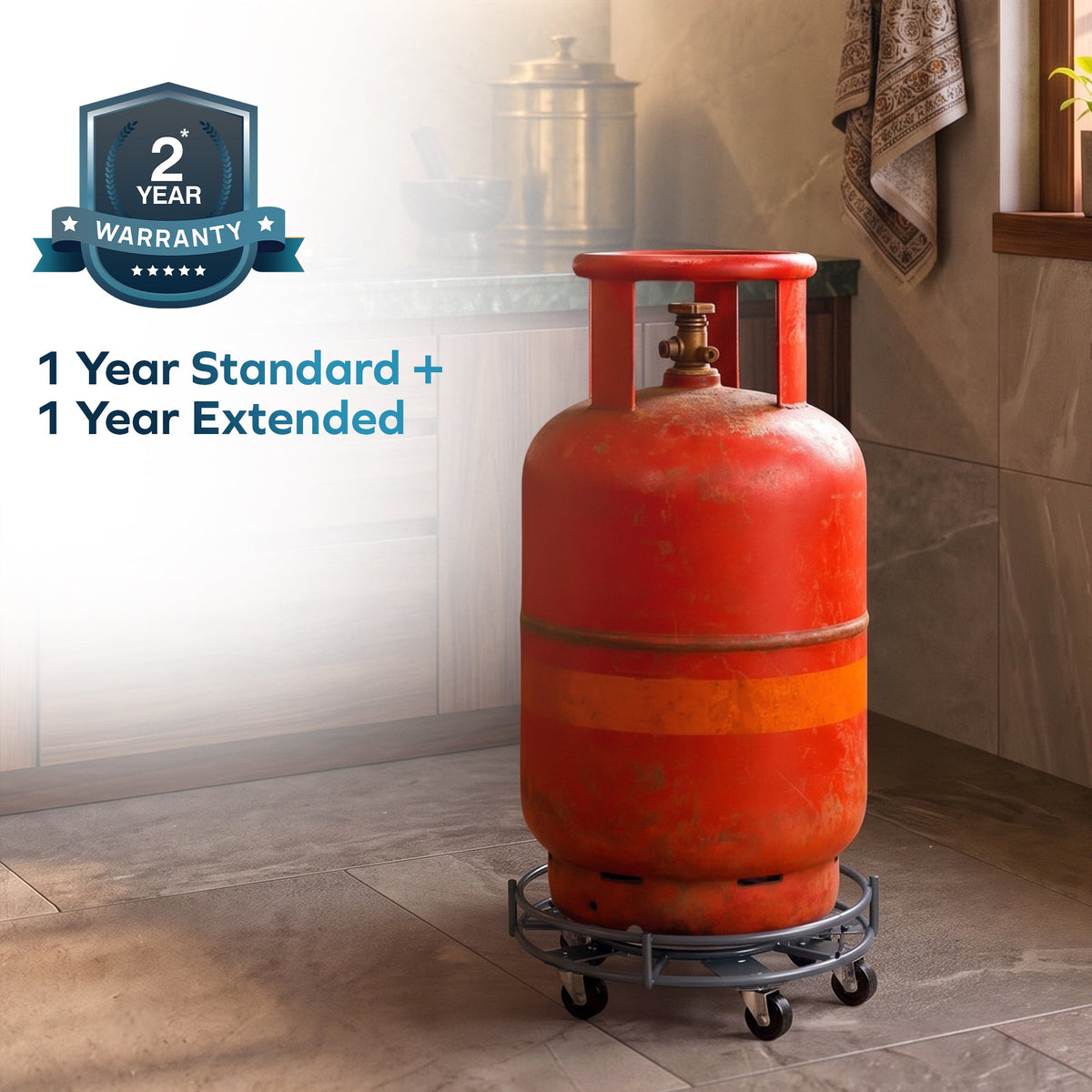 Corvids Heavy Duty Carbon Steel Gas Cylinder Trolley with 6 Wheels | 2-Year Warranty | 360° Swivel Ball Bearing Wheels, Anti-Rust Frame, LPG Cylinder Stand for Home & Kitchen, 70 KG Capacity (Grey)-5