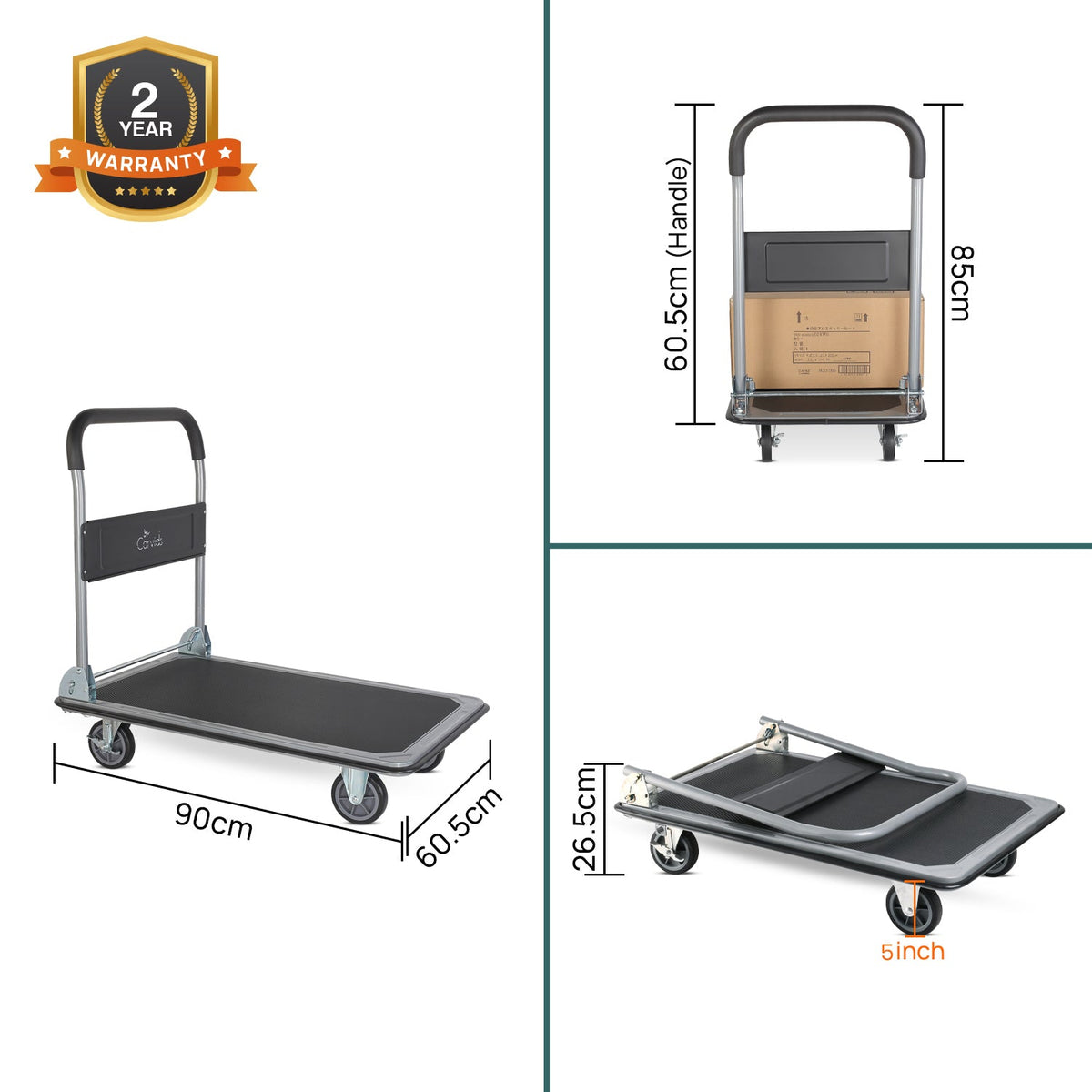 Corvids 300 Kg Portable Folding Metal Hand Platform Trolley for Material Handling-3