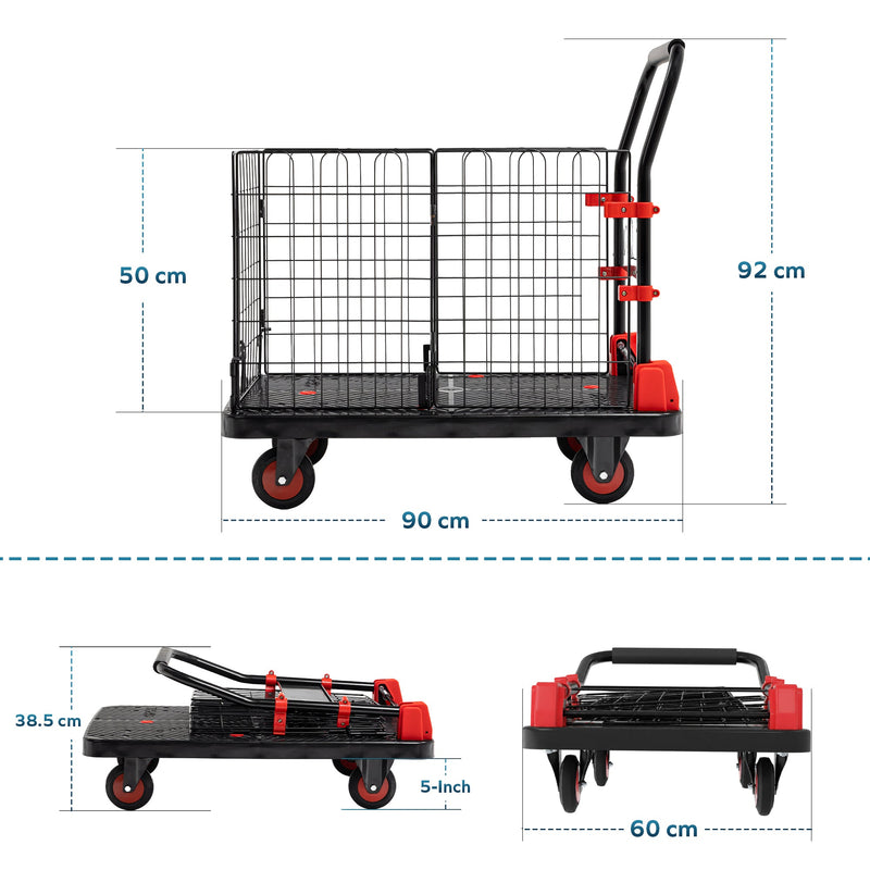 Corvids 300 Kg Portable & Collapsible Plastic Platform Trolley with Basket Cage-2