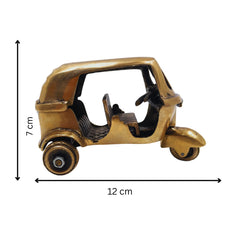 Brass Auto Rickshaw Miniature, Peetal Tuk-Tuk Showpiece, Handcrafted Three-Wheeler Décor, Pittal Decorative Collectible,Gold, 3 Inch, 1 Piece