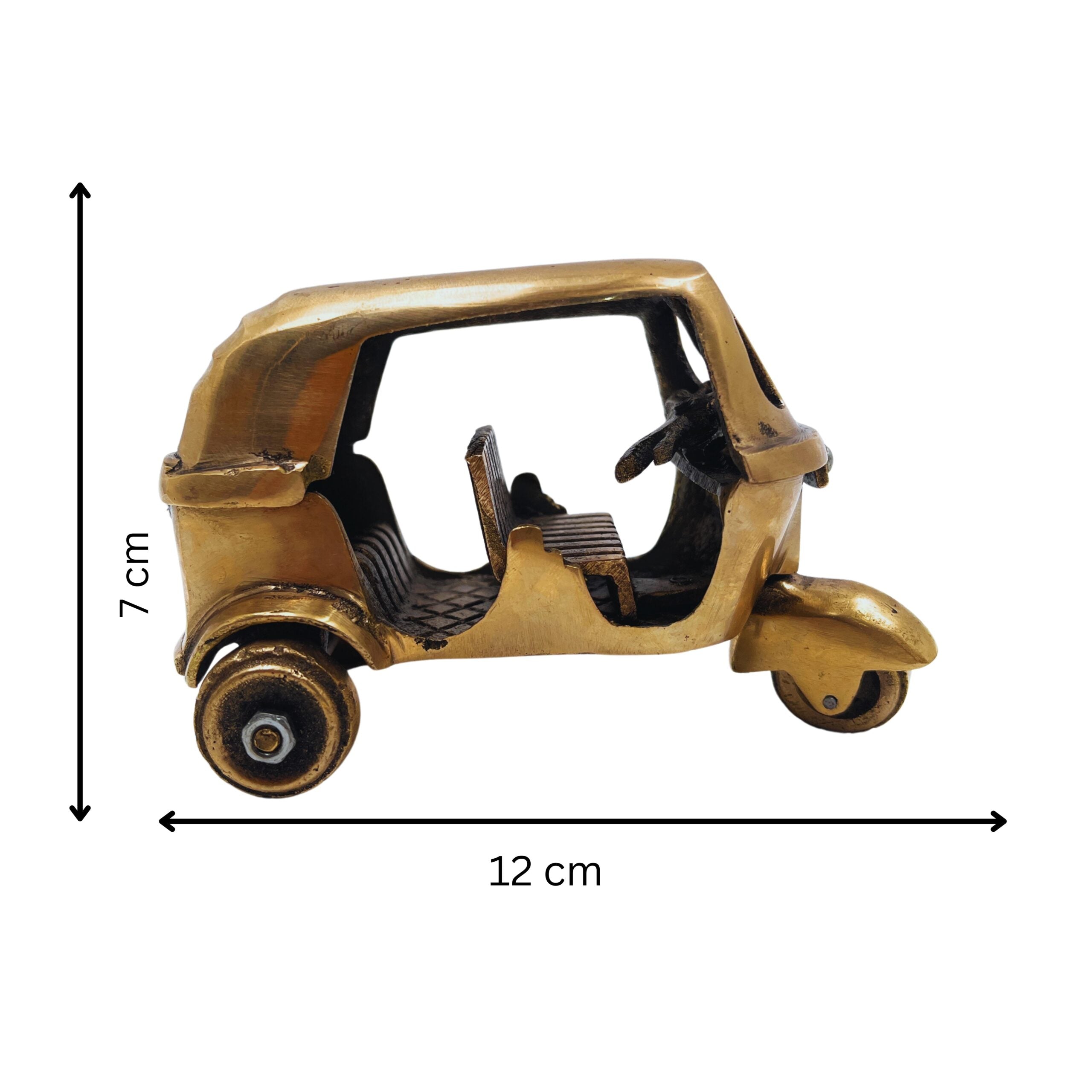 Brass Auto Rickshaw Miniature, Peetal Tuk-Tuk Showpiece, Handcrafted Three-Wheeler Décor, Pittal Decorative Collectible,Gold, 3 Inch, 1 Piece