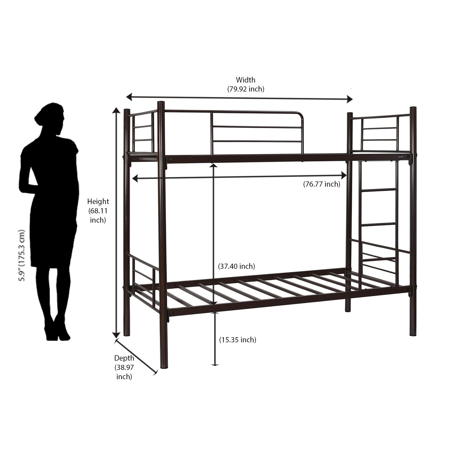 Nilkamal Crossett Metal Bunk Bed (Brown)
