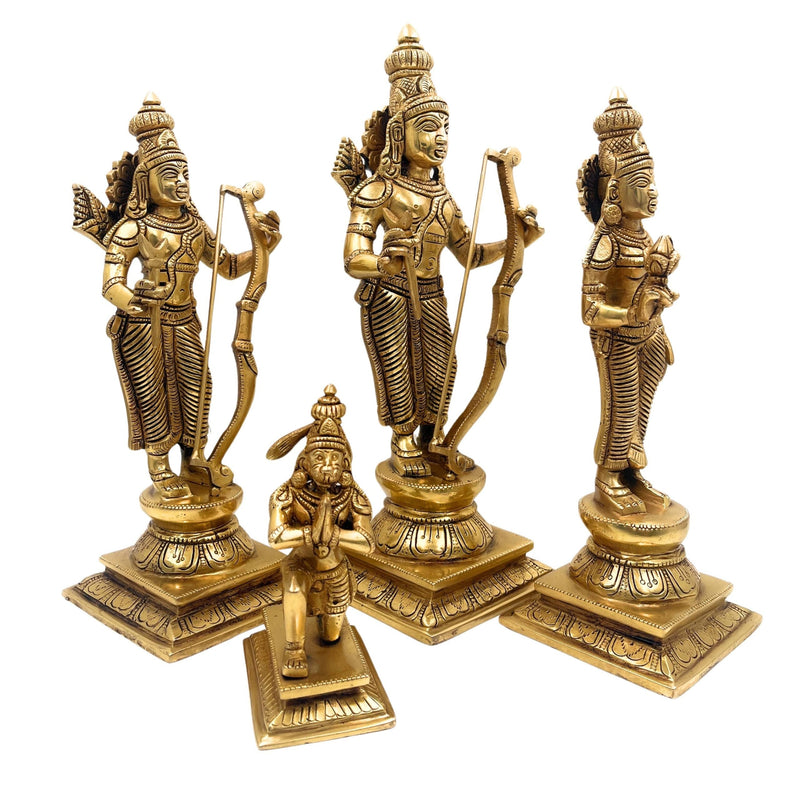 Brass Ram Darbar Idol, Peetal Shri Ram Sita Lakshman Hanuman Murti, Pital Ram Parivar Statue, Ashtadhatu Ram Sita Vigraham,Gold, 12 Inch, 1 Piece