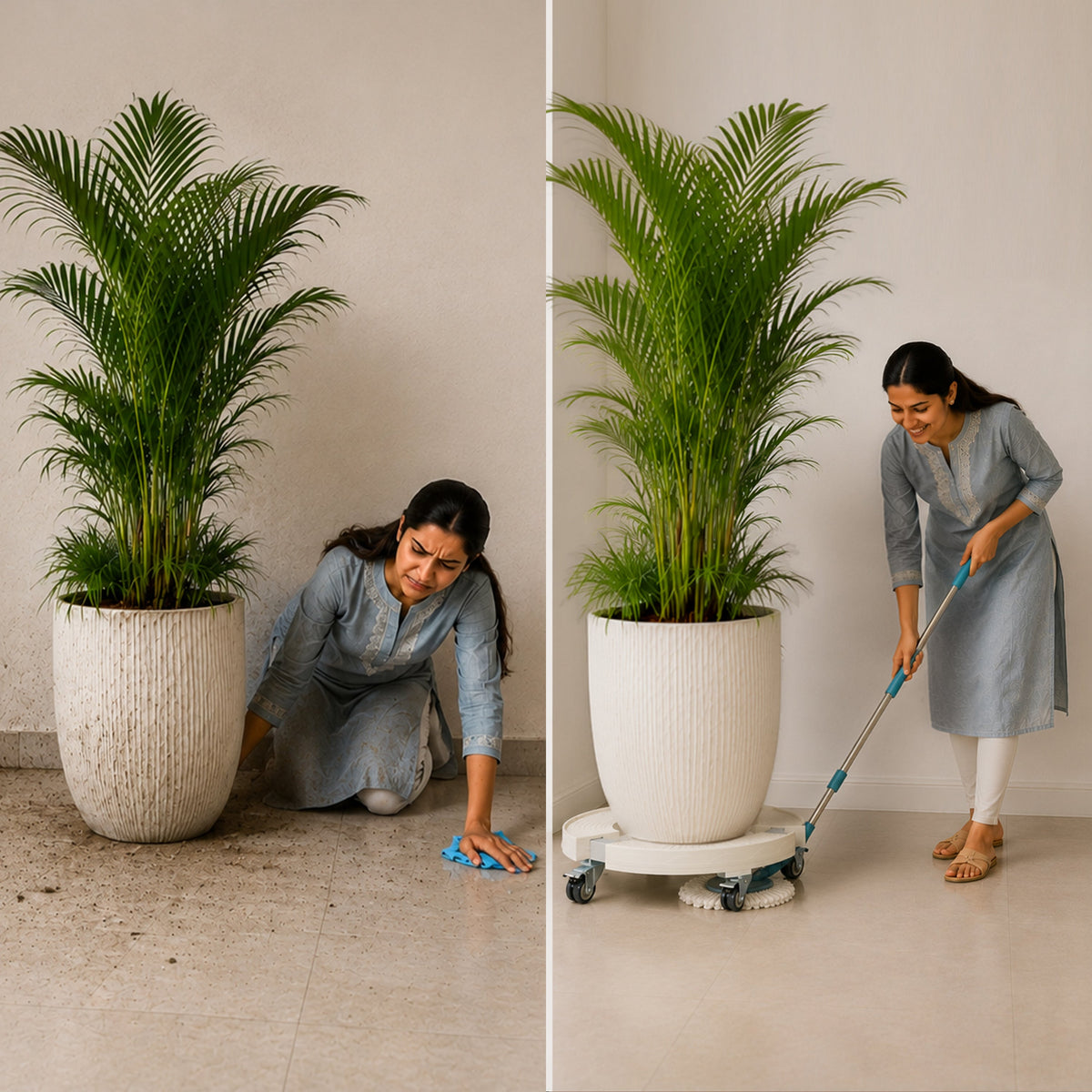 Corvids Heavy Duty Stainless Steel Modern Plant Stand for Indoor & Outdoor Use | 2-Year Warranty | Adjustable Platform with 360 Rotating Wheels & Lock - 150 Kg Capacity(White)-7