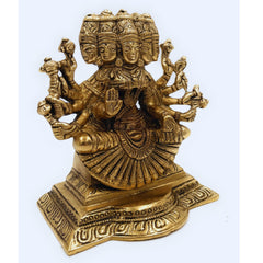 Brass Gayatri Devi Idol | Panchamukhi Vedamata Gayatri Mata Murti | Handcrafted Pital Savitri Devi Statue for Pooja & Home Decor,Gold, 6 Inch, 1 Piece