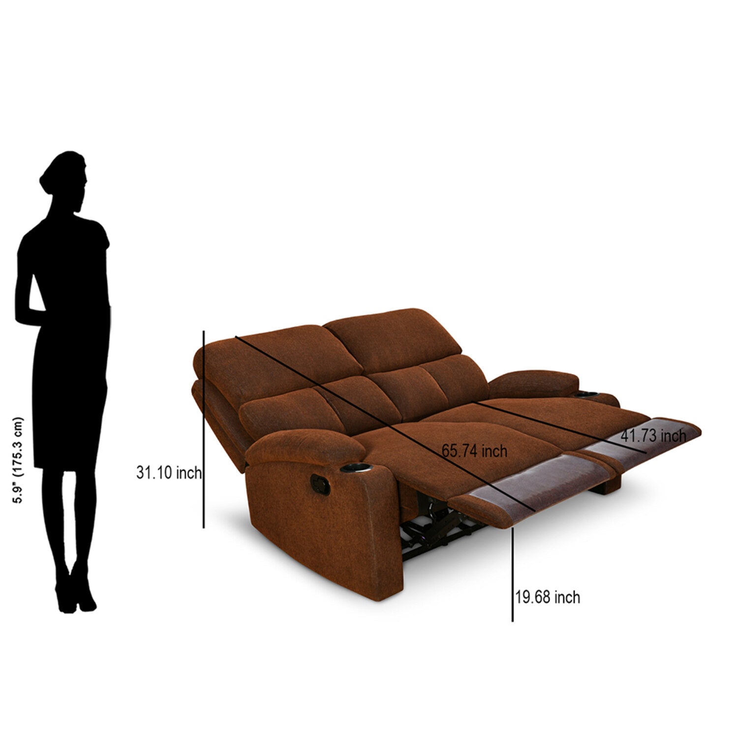 Nilkamal Matt 2 Seater Recliner Sofa with Cup Holder (Cocoa)
