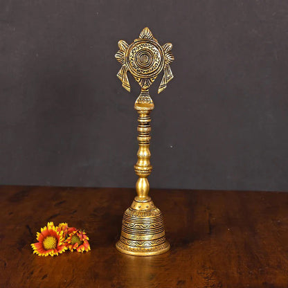 Brass Shankh Chakra Handbell (10.5 Inch)