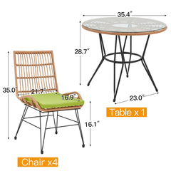 Duno Outdoor Patio Seating Set 4 Chairs and 1 Table Set (Honey)