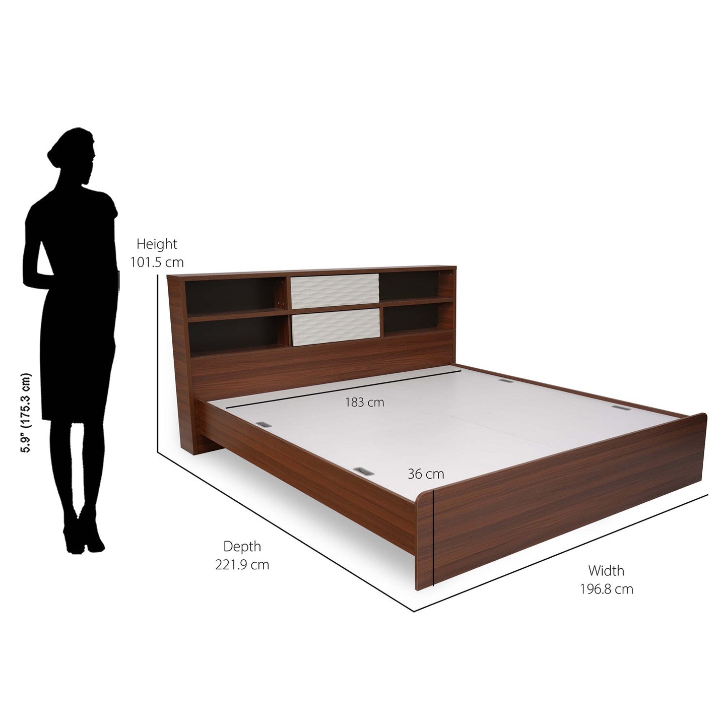 Nilkamal Drift Calipso King Bed Without Storage (Classic Plank Walnut/White)