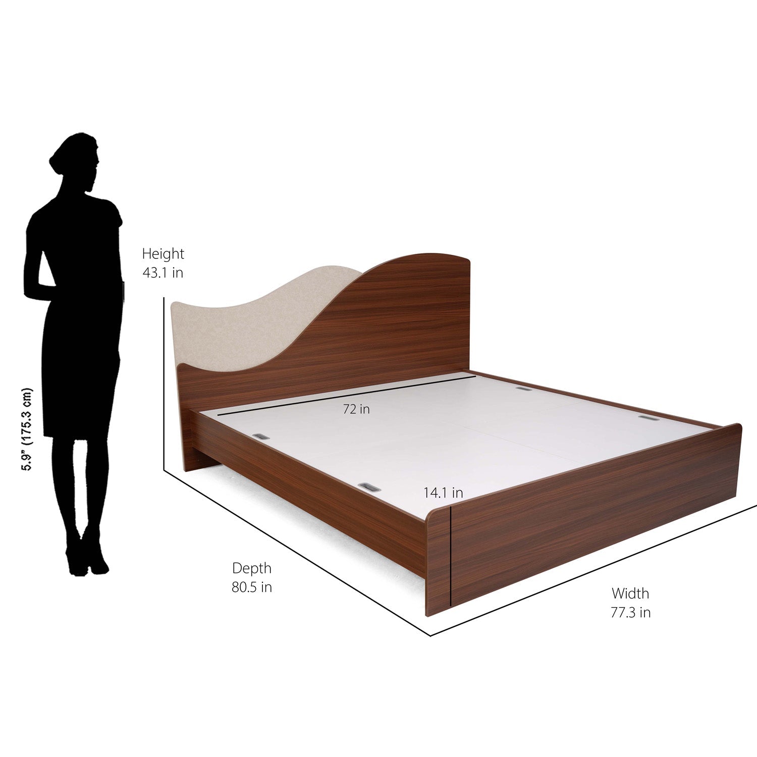 Nilkamal Wave Calipso King Bed Without Storage (Classic Plank Walnut)