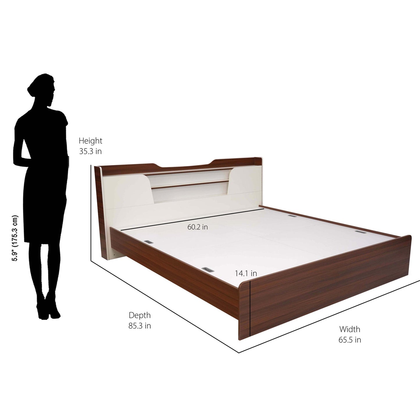 Nilkamal Hawk Calipso Queen Bed Without Storage (Classic Plank Walnut/White)