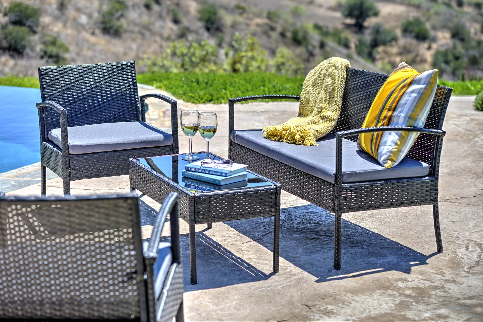 Aver Outdoor Sofa Set 2 Seater , 2 Single seater and 1 Center Table Set (Black)