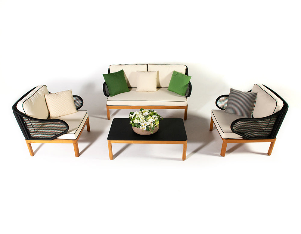 Laur Outdoor Sofa Set 2 Seater , 2 Single seater and 1 Center Table (Black + Beige) Braided & Rope